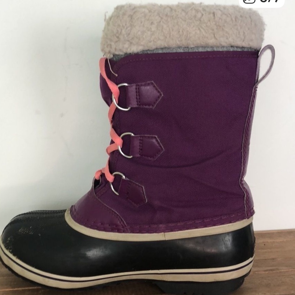 SOREL purple black waterproof winter snow boots youth kids size 5